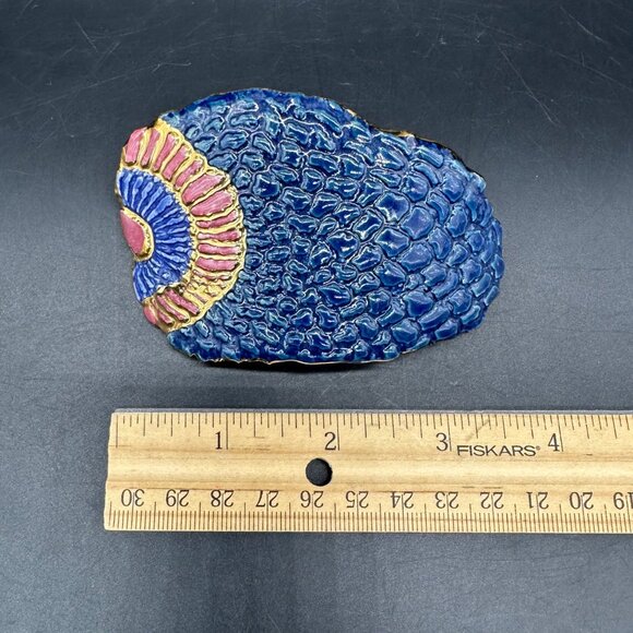 Vintage Hair Barrette Clip 1990s Diane Wilson Art Pottery Blue Feathers Scales - Picture 8 of 8